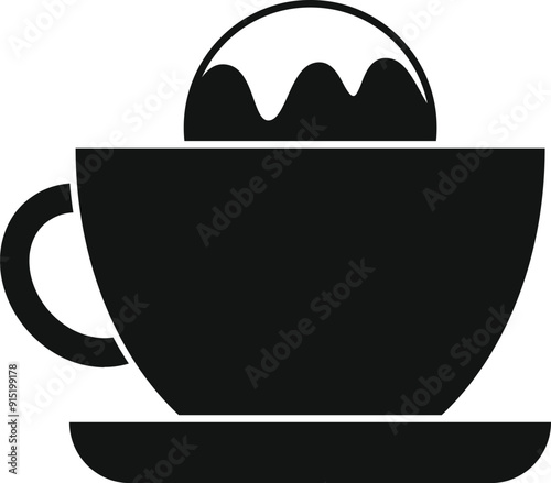 Black silhouette of a cup holding a big muffin dessert on a white background