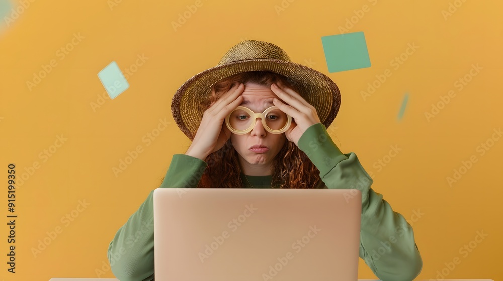 Tech Troubles and the Overwhelmed Student: A young woman grapples with a frustrating laptop, her exasperated expression reflecting the universal struggle of digital overload. Tech Troubles and the Overwhelmed Student: A young woman grapples with a frustrating laptop, her exasperated expression reflecting the universal struggle of digital overload.