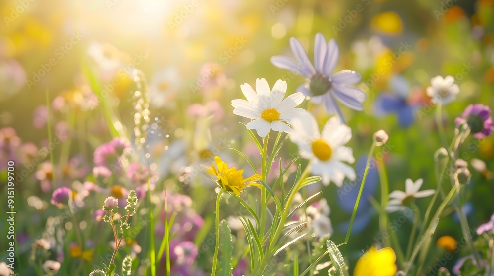 Sun-Kissed Meadow Symphony: A vibrant symphony of wildflowers dance in a sun-drenched meadow, their petals kissed by the golden glow of a summer evening. Sun-Kissed Meadow Symphony: A vibrant symphony of wildflowers dance in a sun-drenched meadow, their petals kissed by the golden glow of a summer evening.