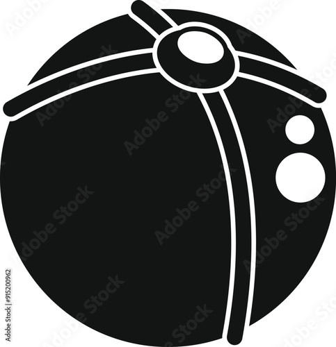 Simple black and white icon of a rubber bouncy ball with lines for grip