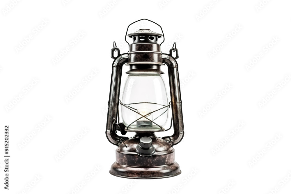 Glowing Lantern on Rustic Wood Table Capturing the Essence of Rustic Charm at Dusk on Transparent PNG Background.