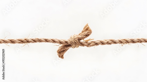 Knotted Rope on White Background: A simple, minimalist image showcasing a knotted rope against a pristine white backdrop, emphasizing texture and detail. Perfect for concepts of connection photo