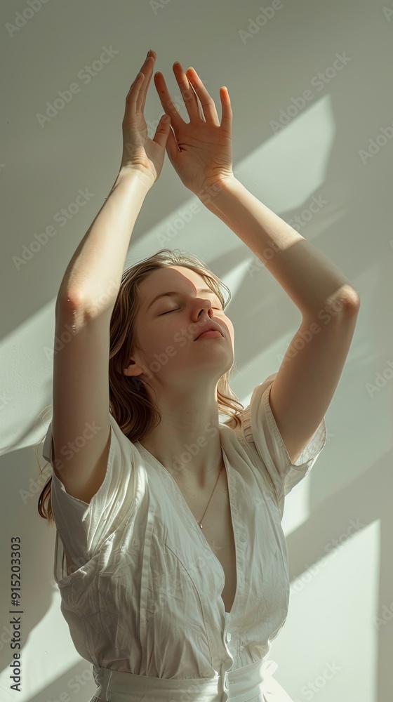 Woman in a studio, lying wearing white bodysuit soft lighting Woman in a studio, lying wearing white bodysuit soft lighting