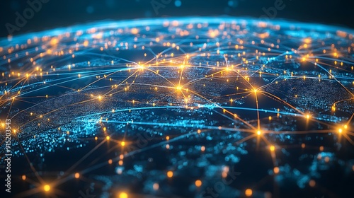 A digital representation of global communication networks, showcasing interconnected nodes and data flow, symbolizing worldwide connectivity and information exchange