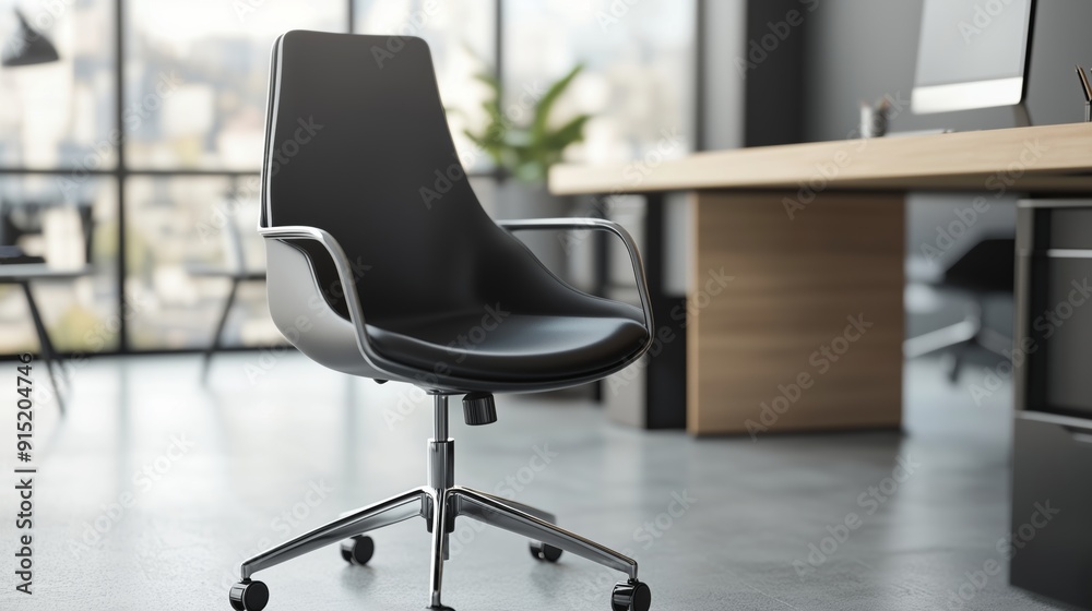 Empty Office Chair in Sleek Contemporary Setting - Job Vacancy Focus Empty Office Chair in Sleek Contemporary Setting - Job Vacancy Focus