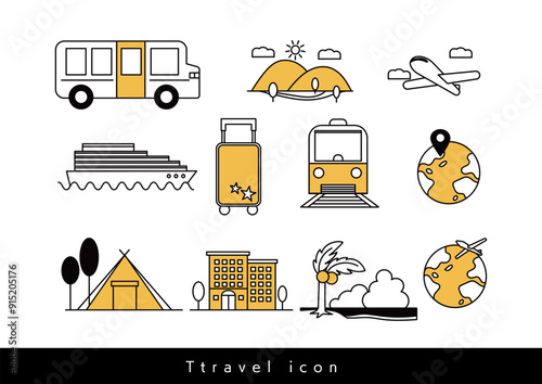 旅行する人々のシンプルな線で書かれたイラストセット