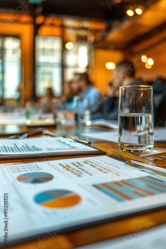 Business Meeting with Focus on Financial Reports and Charts in Modern Office Setting