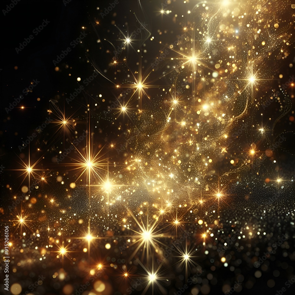 Abstract background of golden glitter sparkling stars and swirling light patterns on a black background, creating a festive and magical effect, Christmas theme. Shiny texture, galaxy concept Abstract background of golden glitter sparkling stars and swirling light patterns on a black background, creating a festive and magical effect, Christmas theme. Shiny texture, galaxy concept