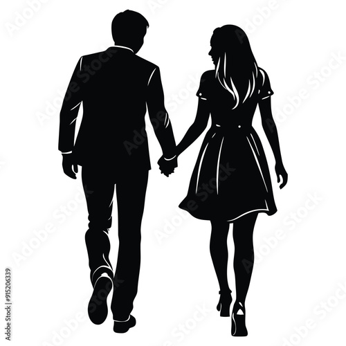 Walking Couple Silhouette Holding Hands