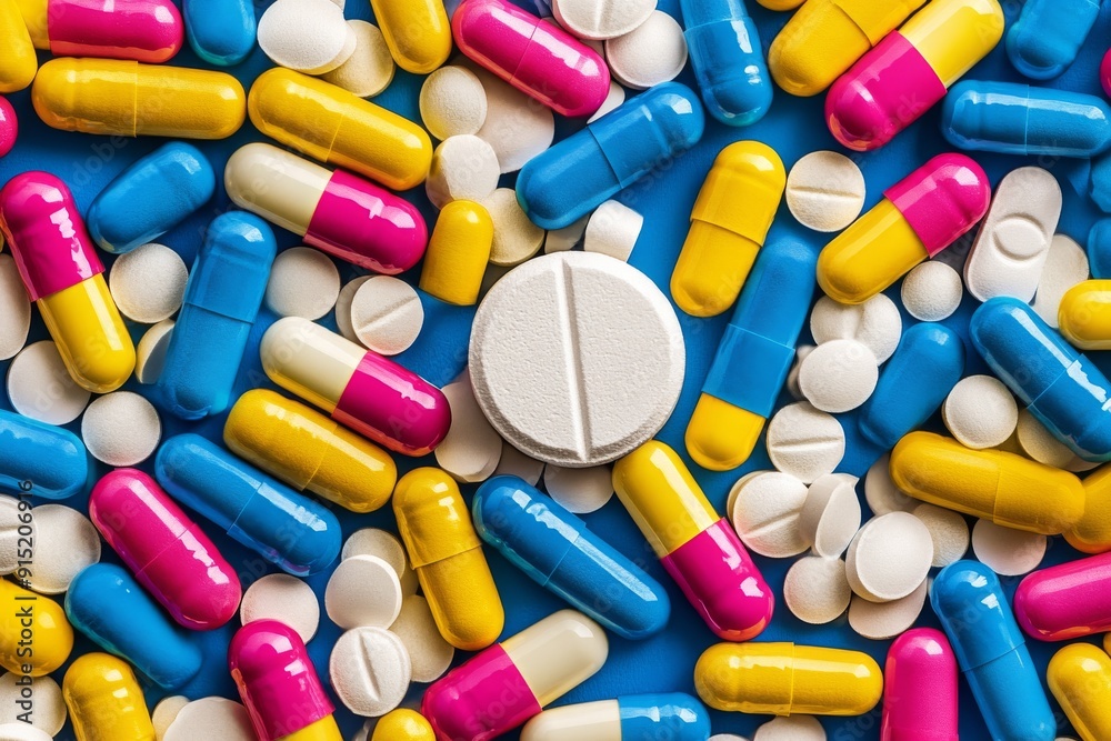 Overhead View of a Colorful Pile of Capsules and Tablets Representing the Diversity and Abundance of Modern Medicine Overhead View of a Colorful Pile of Capsules and Tablets Representing the Diversity and Abundance of Modern Medicine