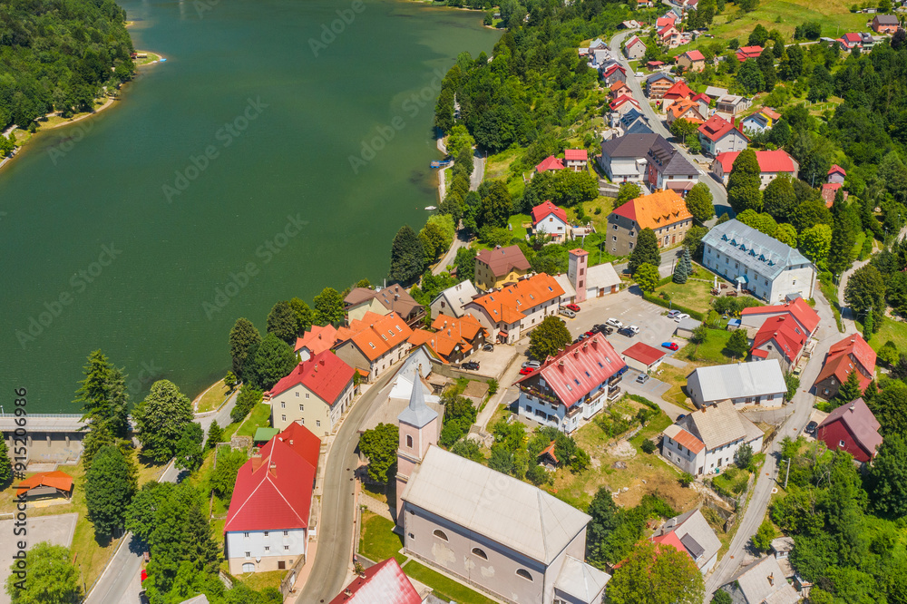 Town of Fuzine on lake Bajer, Gorski kotar, Croatia