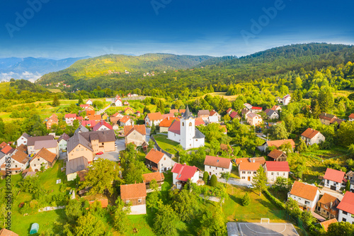 Obraz na płótnie Town of Brod Moravice in Gorski kotar, Croatia, aerial view from drone w salonie