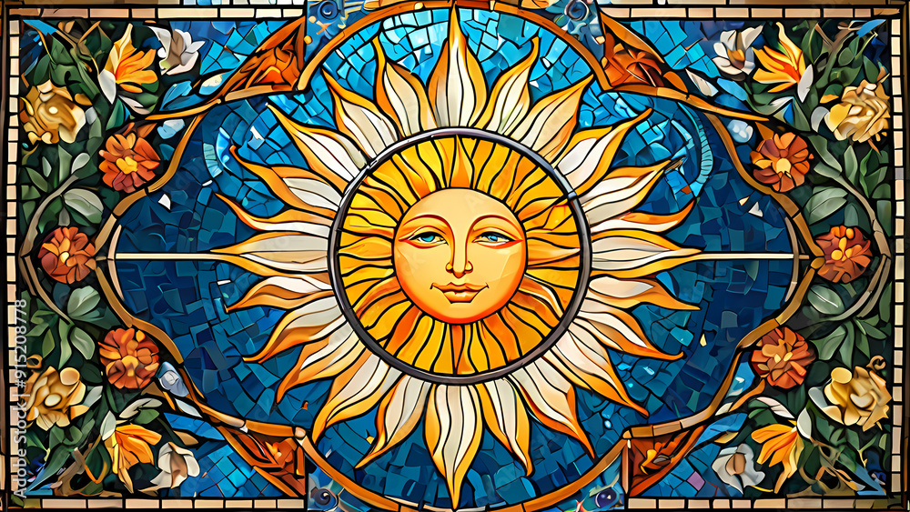 Mosaic art design with the theme of the beauty of the Sun Mosaic art design with the theme of the beauty of the Sun