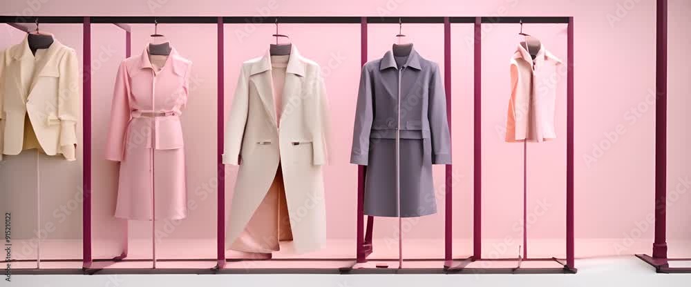 A stand with different garments in pastel colors White clear background 4k animation A stand with different garments in pastel colors White clear background 4k animation