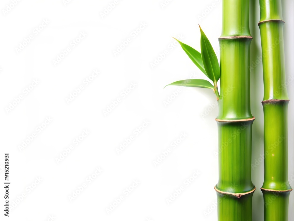 Fototapeta premium isolated green bamboo tip against a clean white background with ample negative space for text or graphics overlay.