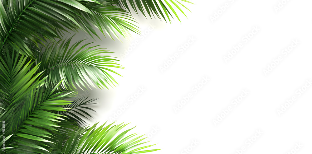 Fototapeta premium Frame with Tropical leaves on white background with copy space for text 