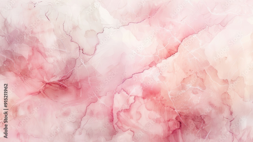 An abstract painting featuring a light pink and white color palette with delicate, flowing veins throughout. The watercolor technique creates a soft and ethereal effect, reminiscent of marble or cloud