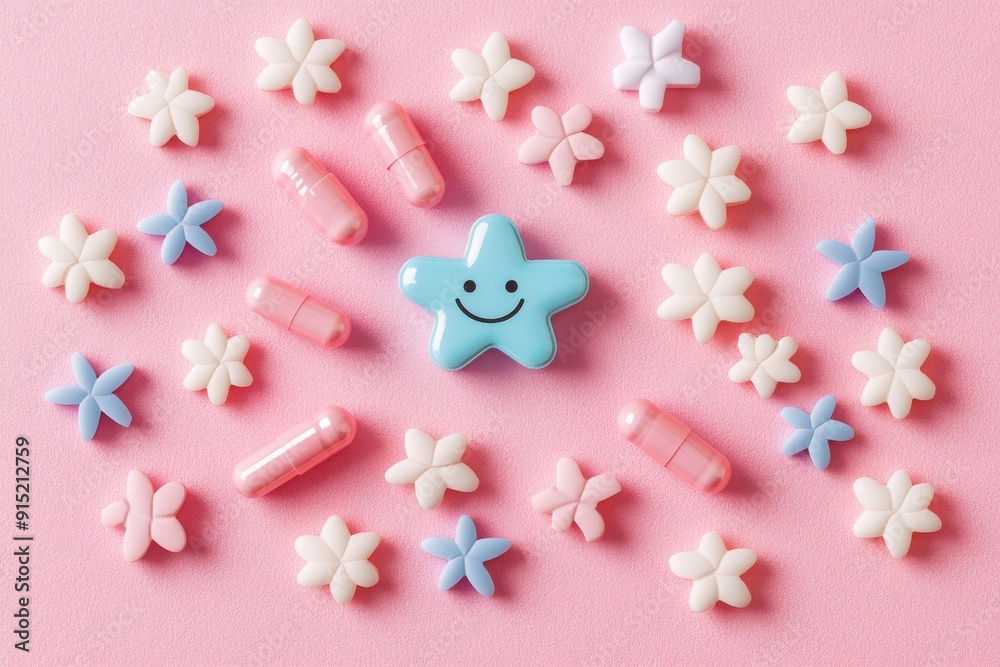 Creative Composition of Pills and Flowers Arranged on a Pink Background Highlighting the Intersection of Nature and Medicine Creative Composition of Pills and Flowers Arranged on a Pink Background Highlighting the Intersection of Nature and Medicine