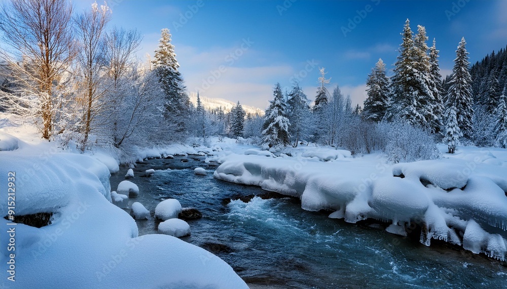 Fototapeta premium Winter scene with icy stream