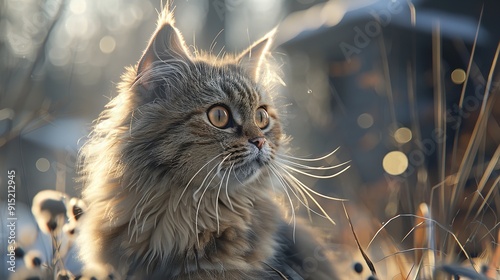 close up of a prretty cat in the park, beautiful kitten in the grass, portrait of a cat photo