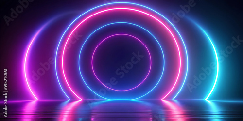 circle shapes neon lights, abstract geometric neon lights background. High quality illustration