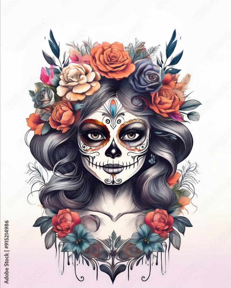 Feast Of Dia De Los Muertos, Attributes And Traditions. Sugar Skull (Calavera) To Celebrate Mexico's Day Of The Dead. Pink Background. Banner Background With Copy Space Feast Of Dia De Los Muertos, Attributes And Traditions. Sugar Skull (Calavera) To Celebrate Mexico's Day Of The Dead. Pink Background. Banner Background With Copy Space