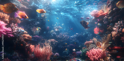 Fototapeta Naklejka Na Ścianę i Meble -  Magical underwater world with fish and coral reefs