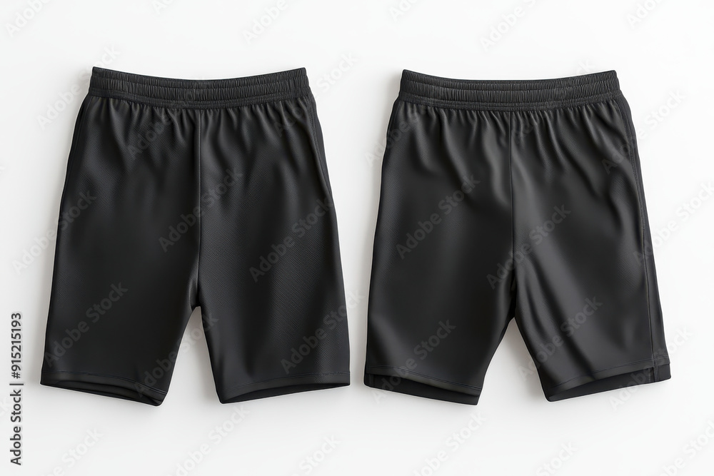 Pair of sleek black athletic shorts isolated on white background Pair of sleek black athletic shorts isolated on white background