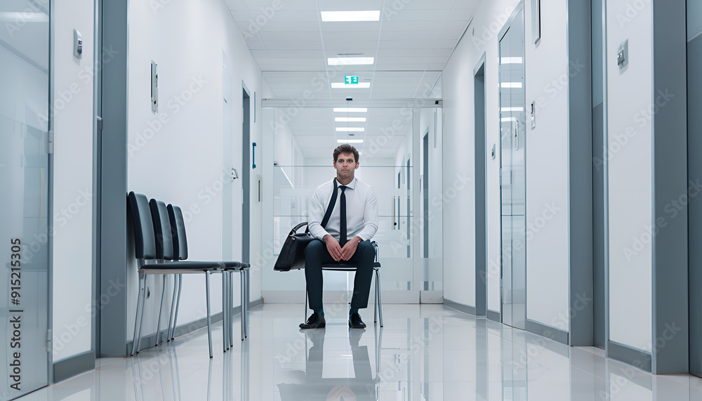 Man with briefcase waiting for job interview indoors Man with briefcase waiting for job interview indoors