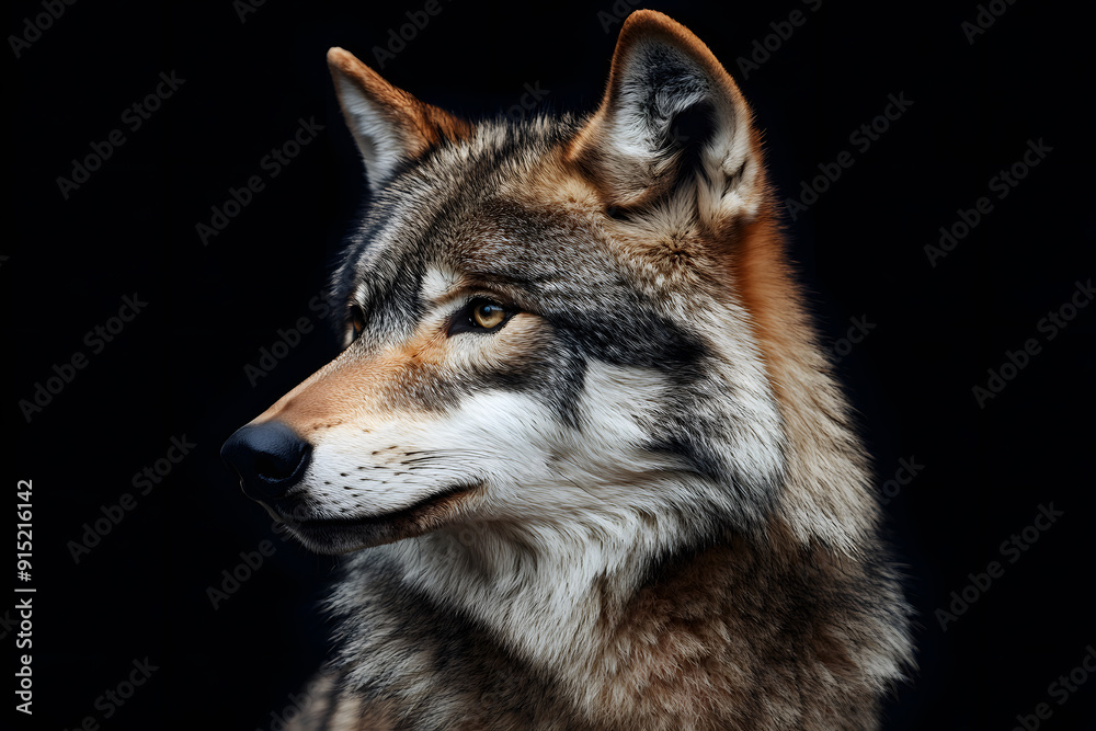 Obraz premium Portrait of adult wolf on black background