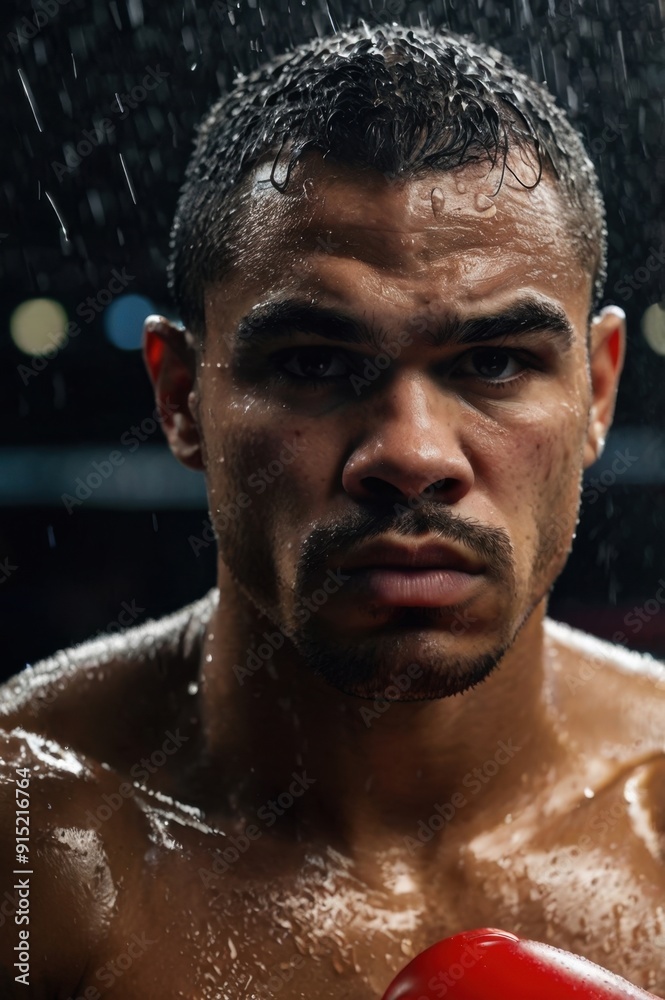 A man with a wet face and a red boxing glove A man with a wet face and a red boxing glove