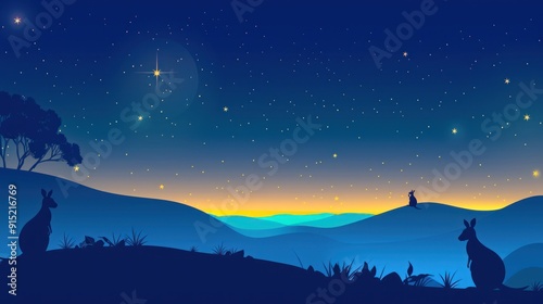 Silhouettes of Kangaroos under a Starry Sky.