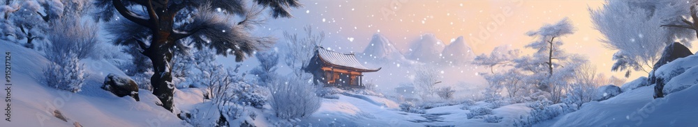 Animated-Style Snowy Sanctuary Offering Comfort and Peace Amidst a Winter Wonderland Animated-Style Snowy Sanctuary Offering Comfort and Peace Amidst a Winter Wonderland