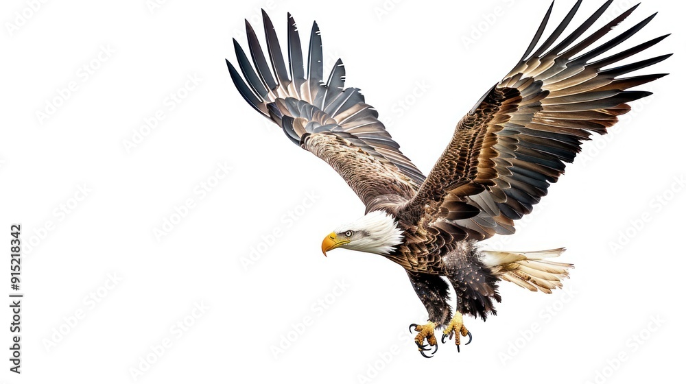 Obraz premium Bald Eagle in Flight with Spread Wings.