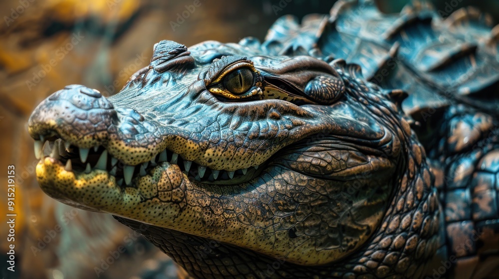 Close-up of a crocodile's face with sharp teeth. Close-up of a crocodile's face with sharp teeth.