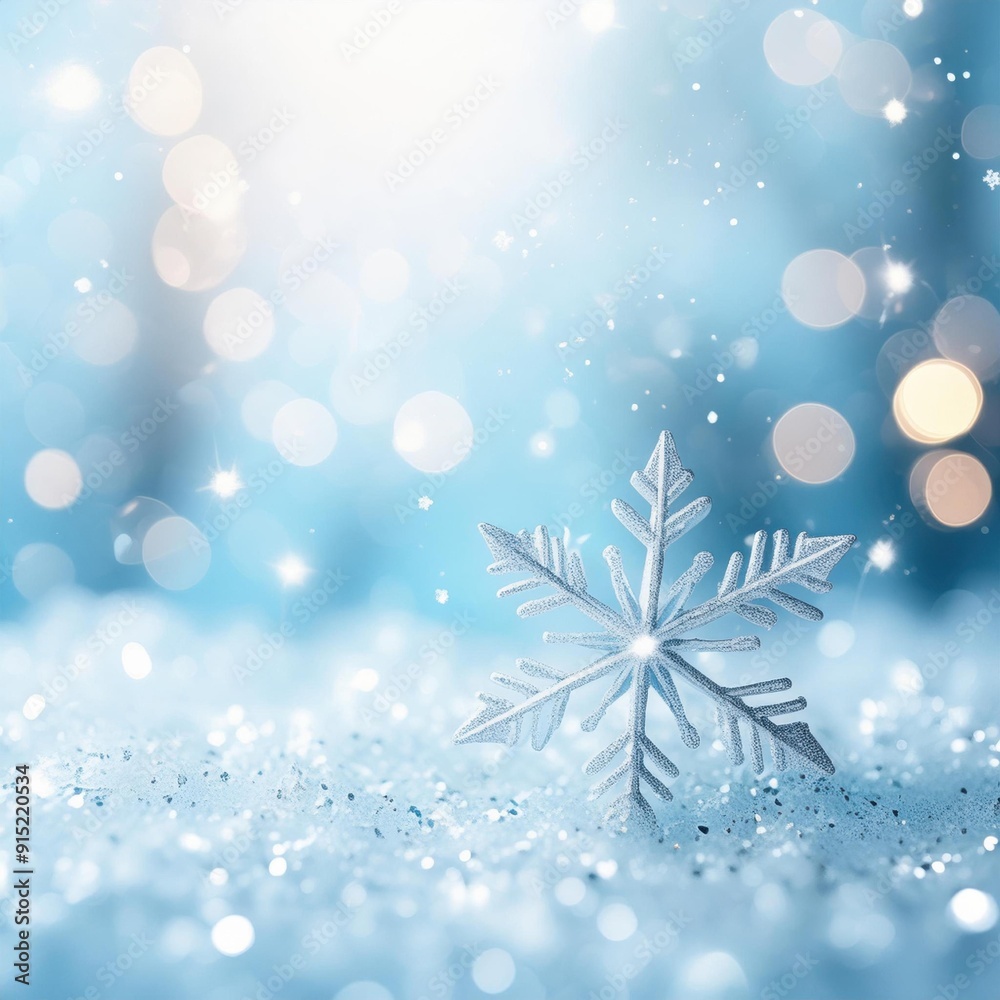 Snowy scene with snow flakes and a snowflake on the ground, Christmas background Snowy scene with snow flakes and a snowflake on the ground, Christmas background
