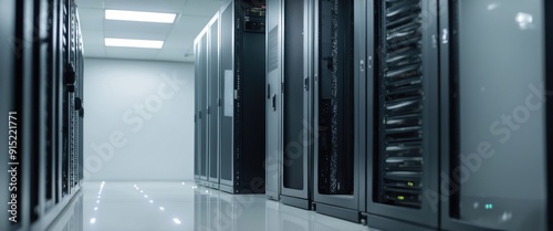 A modern server room filled with racks of servers, highlighting technology and data management infrastructure