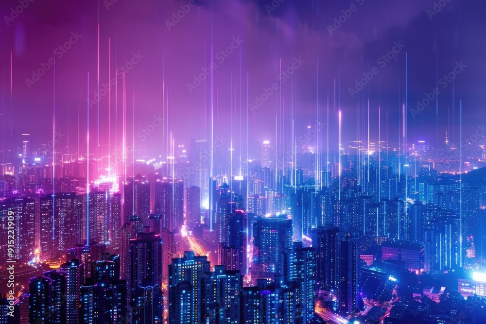View of a city at night from a high-rise building, showcasing urban life and architecture View of a city at night from a high-rise building, showcasing urban life and architecture