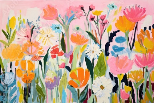 Fototapeta Naklejka Na Ścianę i Meble -  Flowers border landscape painting flower backgrounds.