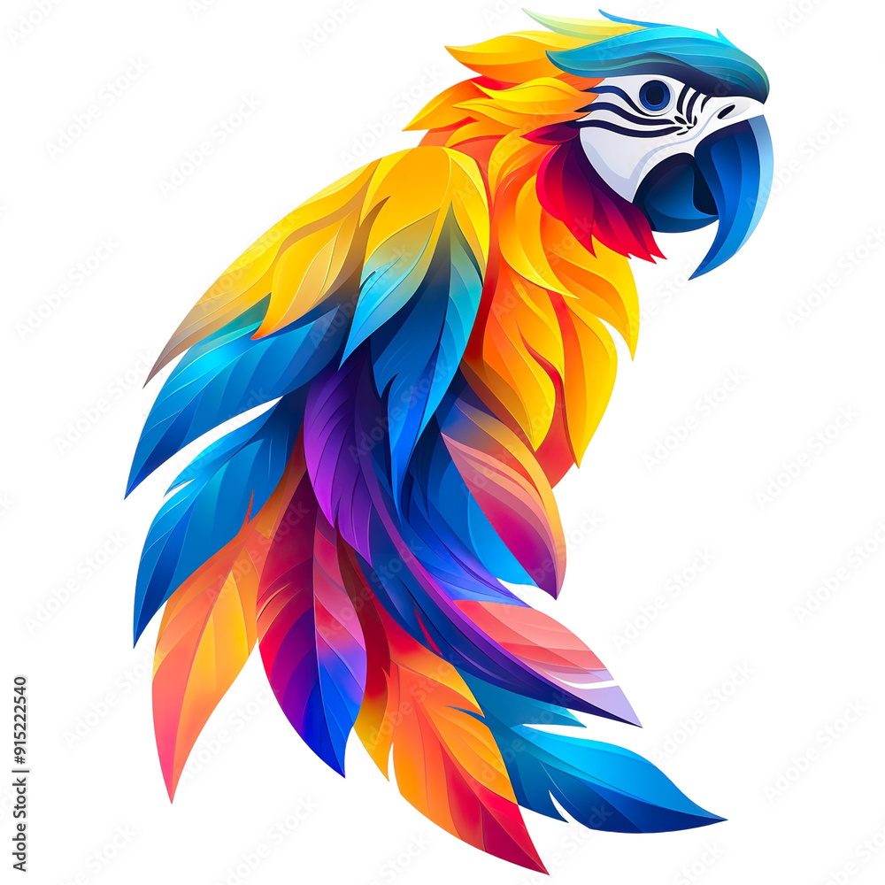 Obraz premium 2D illustration of a abstract parrot logo in tropical rainbow colors in flat colors isolated on a white transparent background