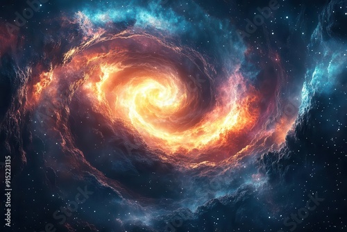 cosmic consciousness visualization swirling energy vortex represents universal life force vibrant colors blend with starry space background symbolizing connection between mind and cosmos