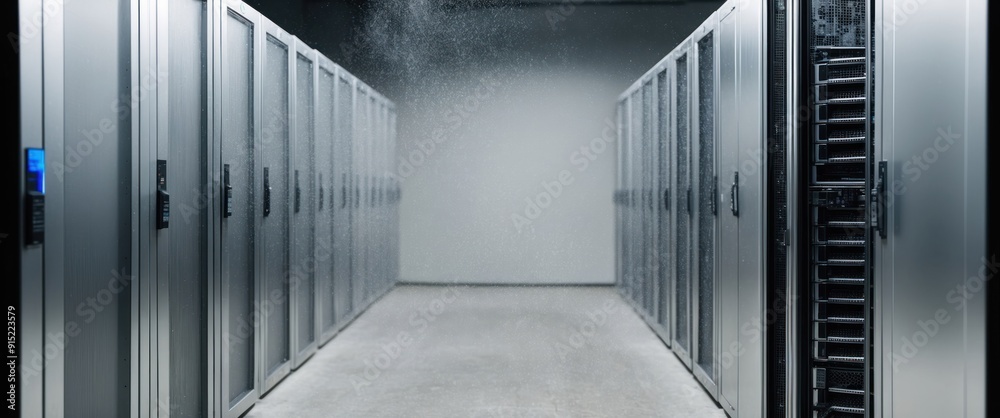 Fototapeta premium A modern data center showcasing rows of servers, emphasizing technology and digital infrastructure for efficient data management
