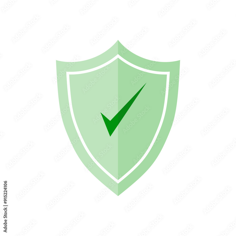 Tick mark approved with shield icon. Protection icon protecting shield with green checkmark confirming security.  For website design, logo, app, template, ui, etc.
