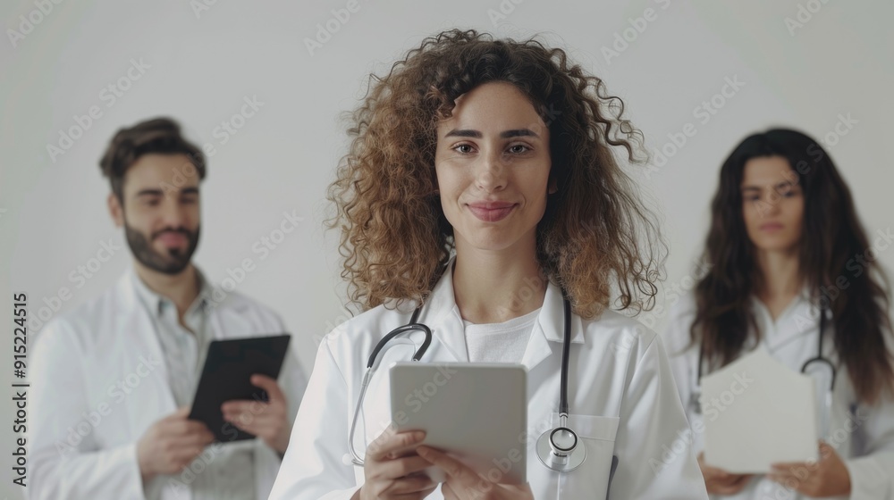 Group of medical professionals standing side by side, likely discussing patient cases or sharing ideas Group of medical professionals standing side by side, likely discussing patient cases or sharing ideas