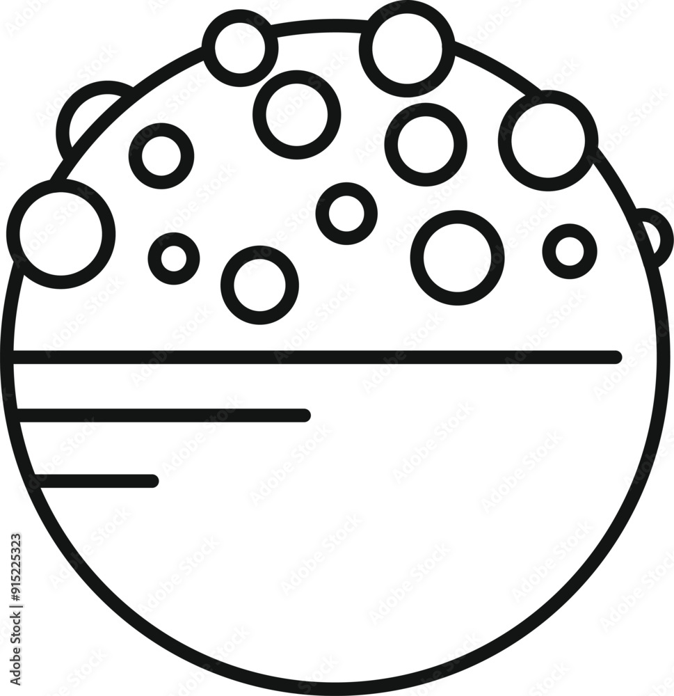Line art icon of a planet with craters, representing space exploration and astronomy Line art icon of a planet with craters, representing space exploration and astronomy