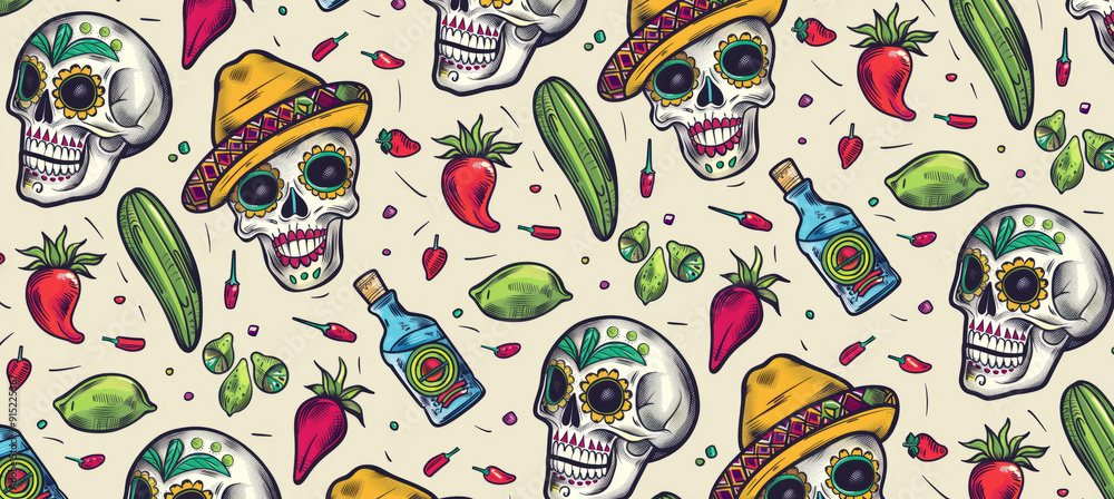 Header with hispanic illustration pattern for website or promo. Social media stories background. Wallpaper for Hispanic Heritage Month. Header with hispanic illustration pattern for website or promo. Social media stories background. Wallpaper for Hispanic Heritage Month.