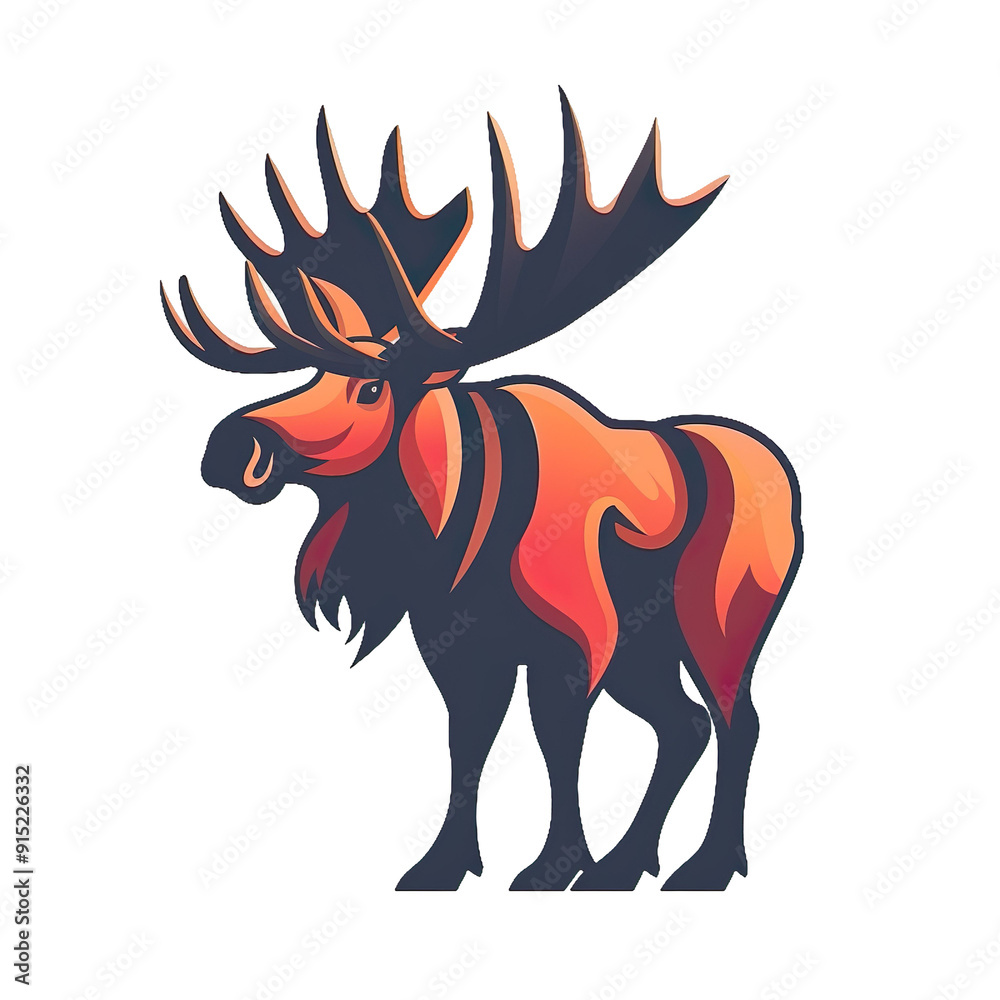 2D illustration of a minimalistic moose logo with flat colors isolated on a white transparent background