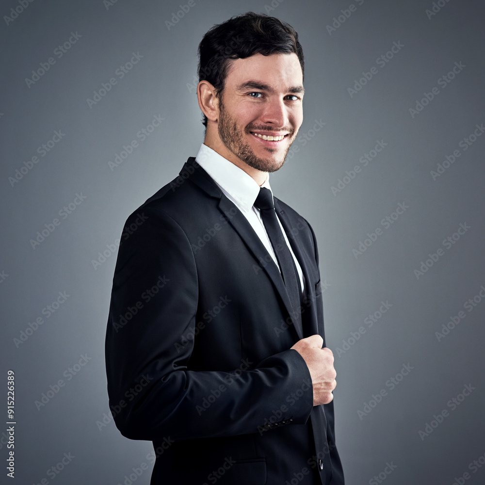 Businessman, portrait and broker in studio, confident professional and finance consultant. Male person, investment advisor and employee pride for career, formal fashion and style on gray background Businessman, portrait and broker in studio, confident professional and finance consultant. Male person, investment advisor and employee pride for career, formal fashion and style on gray background