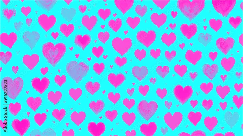 Stop motion loop hand drawn animation, blue background with red hearts in different sizes, abstract romantic valentine's day background Stop motion loop hand drawn animation, blue background with red hearts in different sizes, abstract romantic valentine's day background