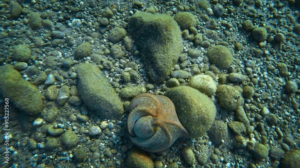 Scared octopus swells up underwater Scared octopus swells up underwater